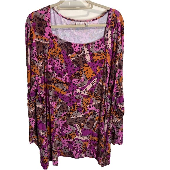 LOGO by Lori Goldstein Rayon 230 Square Neck Printed Top Pink Blossom Size 4X - Picture 3 of 12